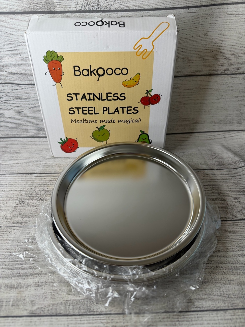 Stainless Steel Kids Plates 4 Packs, 8" Non Divided Toddlers Portion Control Pla